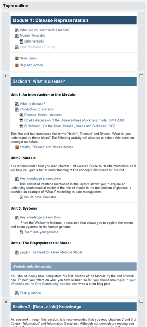 Moodle course page